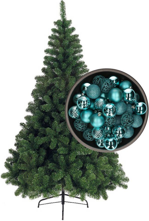 Bellatio Decorations kunst kerstboom 120 cm met kerstballen turquoise blauw Kunstkerstboom