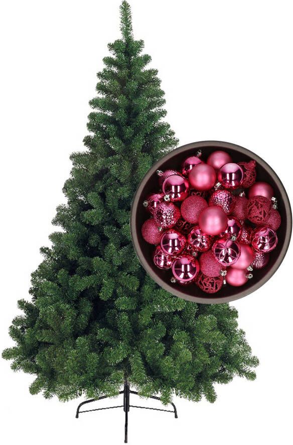 Bellatio Decorations kunst kerstboom 150 cm met kerstballen fuchsia roze Kunstkerstboom