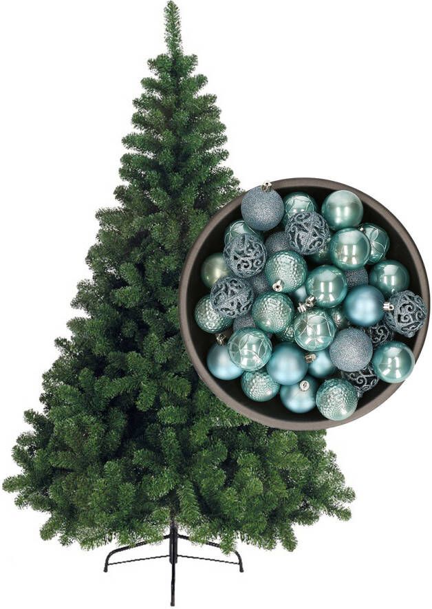 Bellatio Decorations kunst kerstboom 150 cm met kerstballen ijsblauw Kunstkerstboom