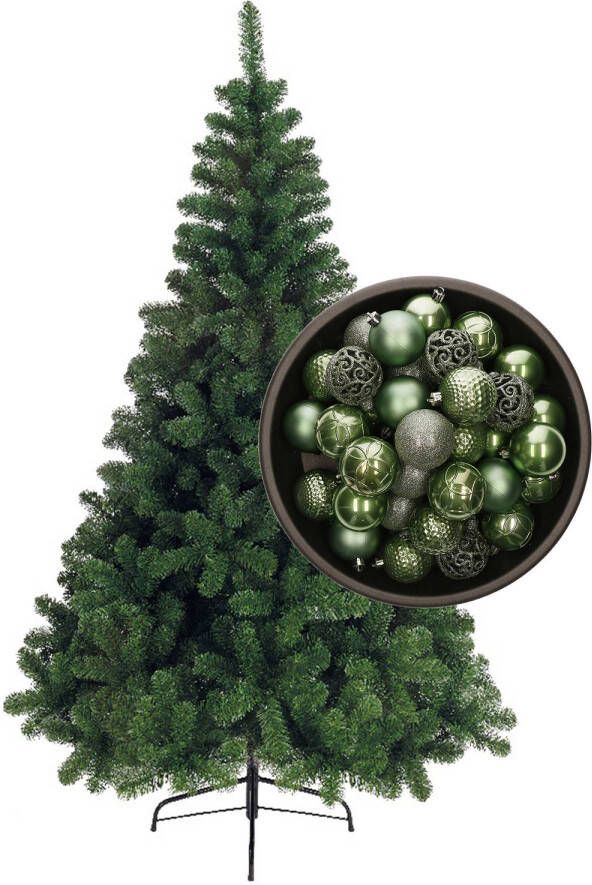 Bellatio Decorations kunst kerstboom 150 cm met kerstballen salie groen Kunstkerstboom
