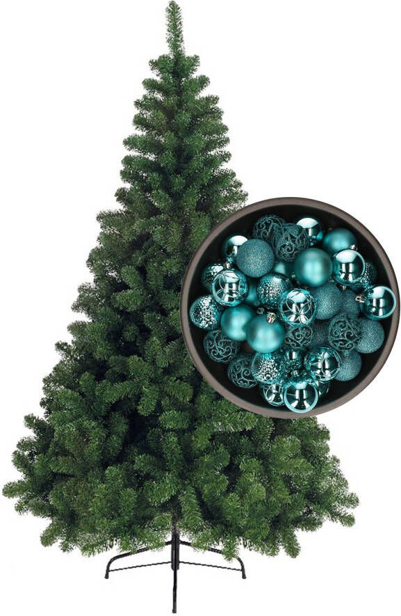 Bellatio Decorations kunst kerstboom 150 cm met kerstballen turquoise blauw Kunstkerstboom