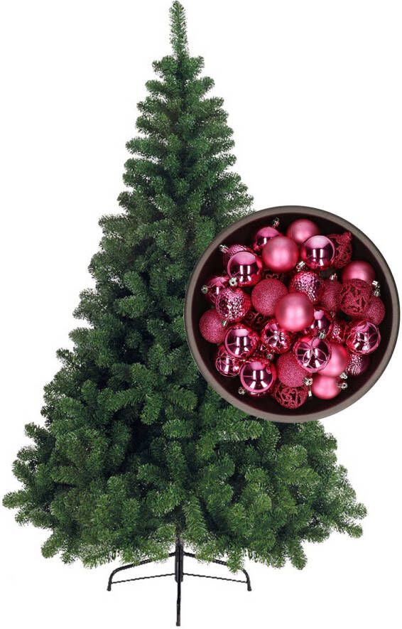 Bellatio Decorations kunst kerstboom 180 cm met kerstballen fuchsia roze Kunstkerstboom
