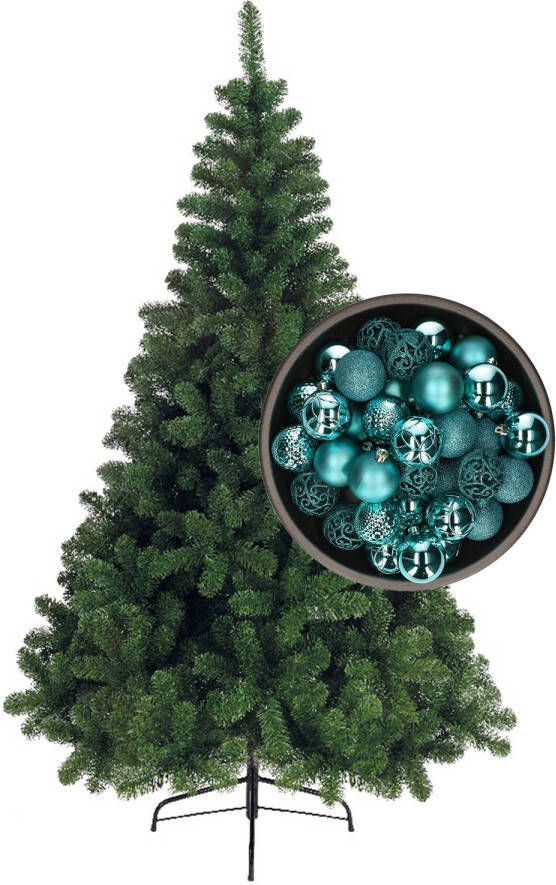 Bellatio Decorations kunst kerstboom 180 cm met kerstballen turquoise blauw Kunstkerstboom