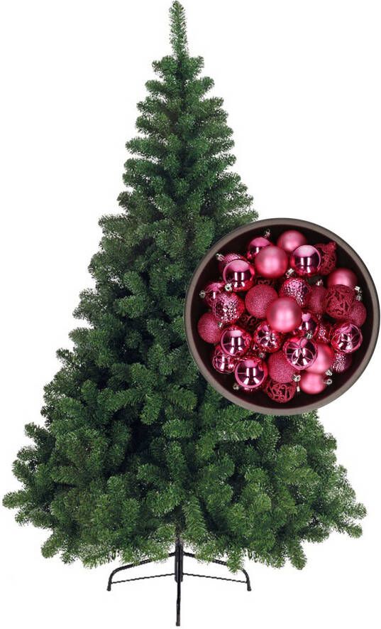 Bellatio Decorations kunst kerstboom 240 cm met kerstballen fuchsia roze Kunstkerstboom