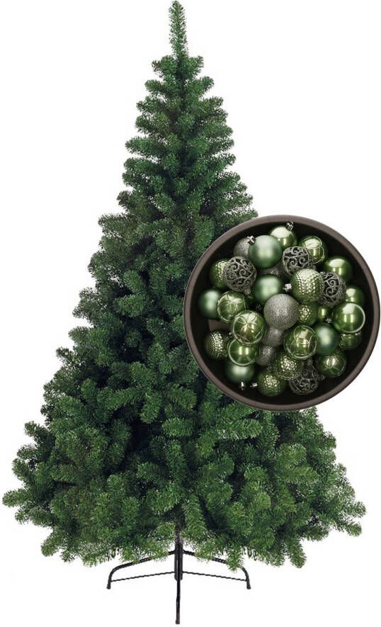 Bellatio Decorations kunst kerstboom 240 cm met kerstballen salie groen Kunstkerstboom