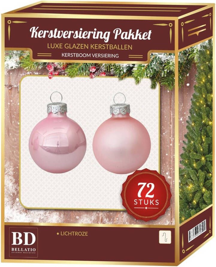 Bellatio Decorations Roze kerstballen pakket 72-delig Christmas Sweet Pink Glass Kerstbal