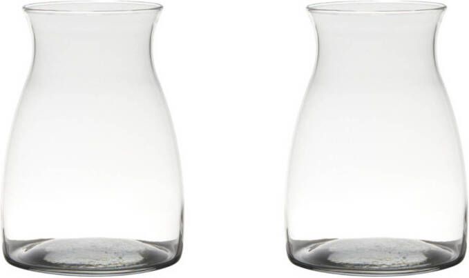 Merkloos Set van 2x stuks glazen bloemen vaas vazen 20 x 14 cm transparant Vazen