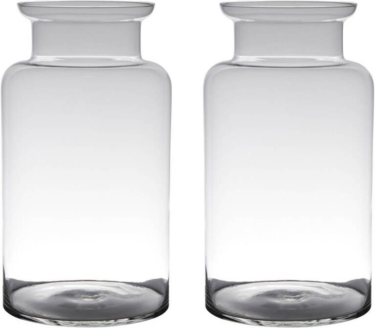 Merkloos Set van 2x stuks transparante luxe grote stijlvolle melkbus vaas vazen van glas 45 x 25 cm Bloemen boeketten vaas voor binnen gebruik Vazen