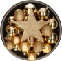 Bellatio Decorations Kerstballen met piek 33 stuks goudkleurig onbreekbaar 5-6-8 cm Kerstbal - Thumbnail 1