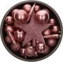 Decoris 33x Oud roze kunststof kerstballen 5-6-8 cm Mix Onbreekbare plastic kerstballen Kerstboomversiering oud roze - Thumbnail 2
