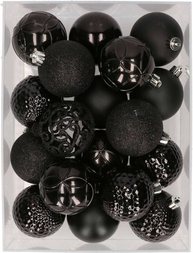 Bellatio Decorations Set van 37x stuks kunststof plastic kerstballen zwart 6 cm Kerstbal