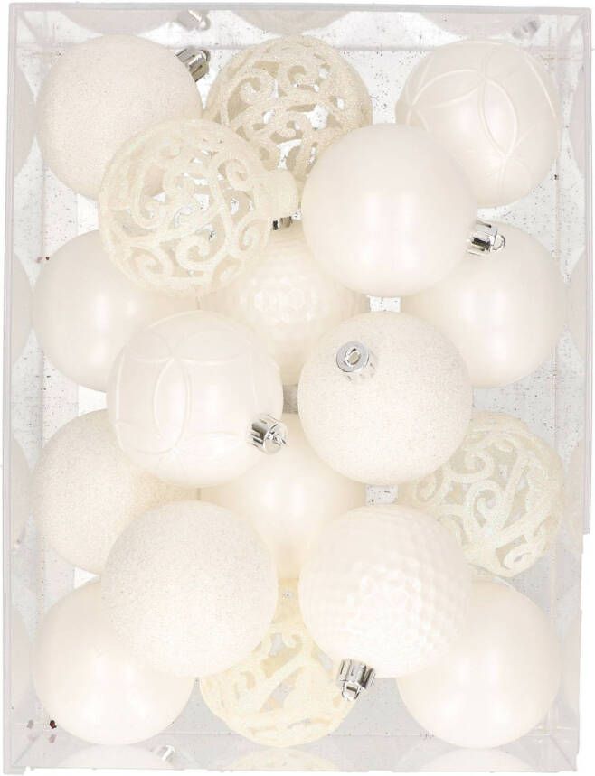 Bellatio Decorations Set van 37x stuks plastic kunststof kerstballen winter wit 6 cm Kerstbal