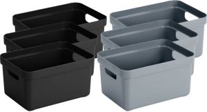 Sunware Set van 8x stuks opbergboxen opbergmanden 5 liter kunststof 4x zwart 4x blauwgrijs Formaat per box: 25 2 x 18 x 12 2 cm Opbergbox