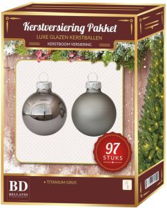 Bellatio Decorations Titanium grijze kerstballen pakket 97-delig Christmas Titan Grey Glass Kerstbal
