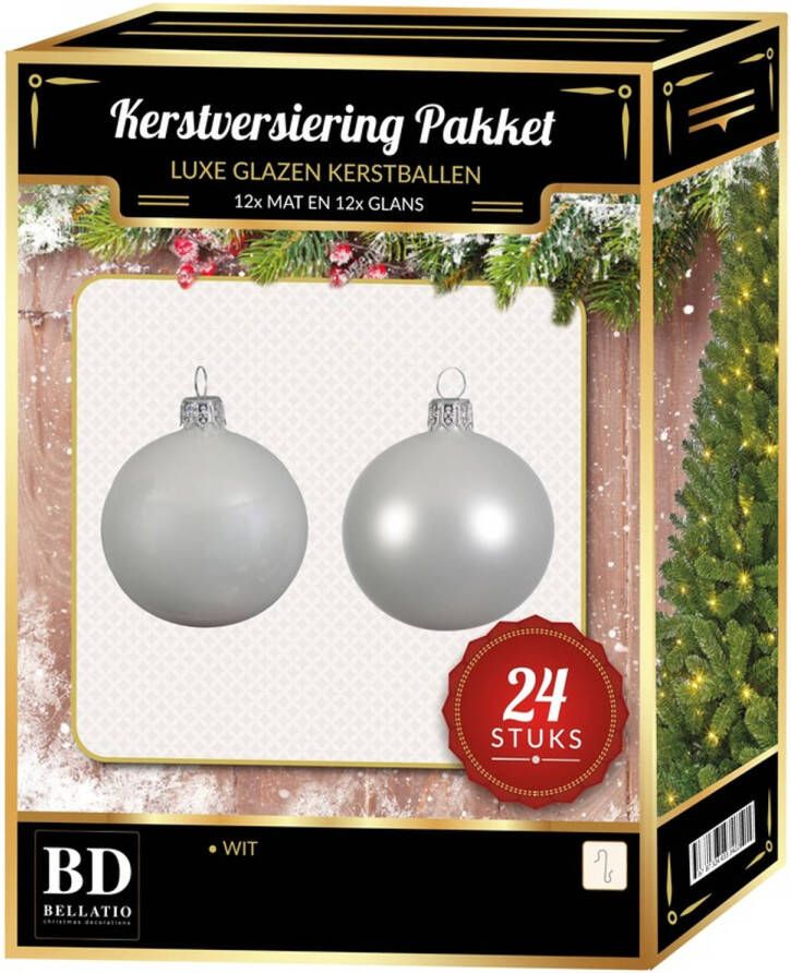 Bellatio Decorations Winter witte Kerstversiering Kerstballen 24-delig 6 en 8 cm Kerstbal