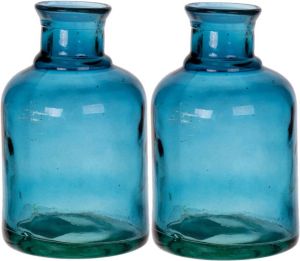 Bellatio Design Bloemenvaas 2x gerecycled glas transparant hemelsblauw D12 x H20 cm Vazen