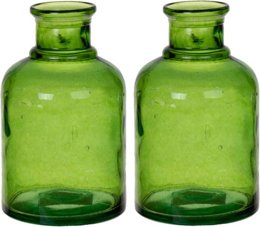Bellatio Design Bloemenvaas 2x groen transparant gerecycled glas D12 x H20 cm Vazen