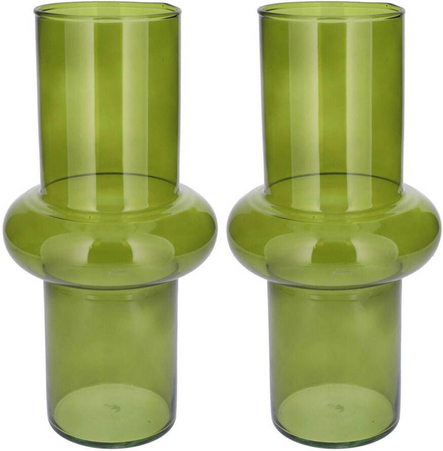 Bellatio Design Bloemenvaas 2x groen transparant gerecycled glas D15 x H31 cm Vazen