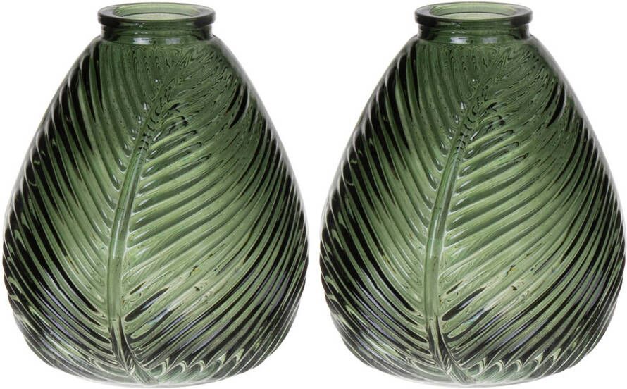 Bellatio Design Bloemenvaas 2x groen transparant glas D14 x H16 cm Vazen