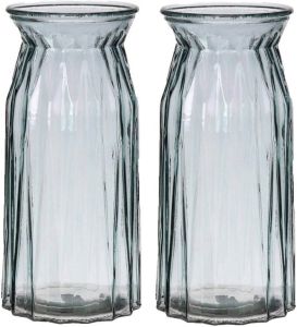 Bellatio Design Bloemenvaas set van 2x helder blauw transparant glas D12 x H24 cm Vazen