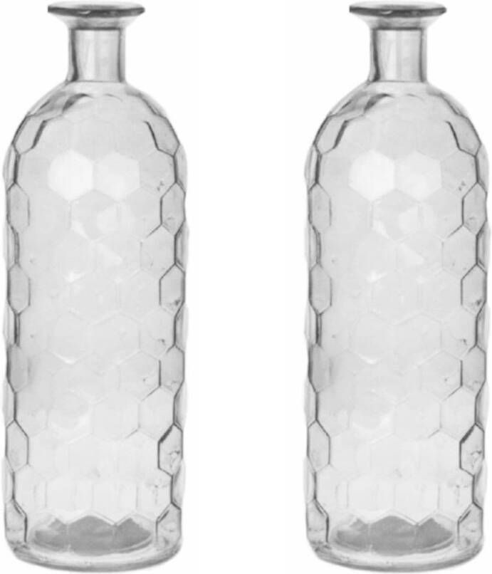 Bellatio Design Bloemenvaas 2x helder glas honingraat D7 x H20 cm Vazen