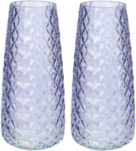 Bellatio Design Bloemenvaas 2x lavendel paars glas D10 x H21 cm Vazen