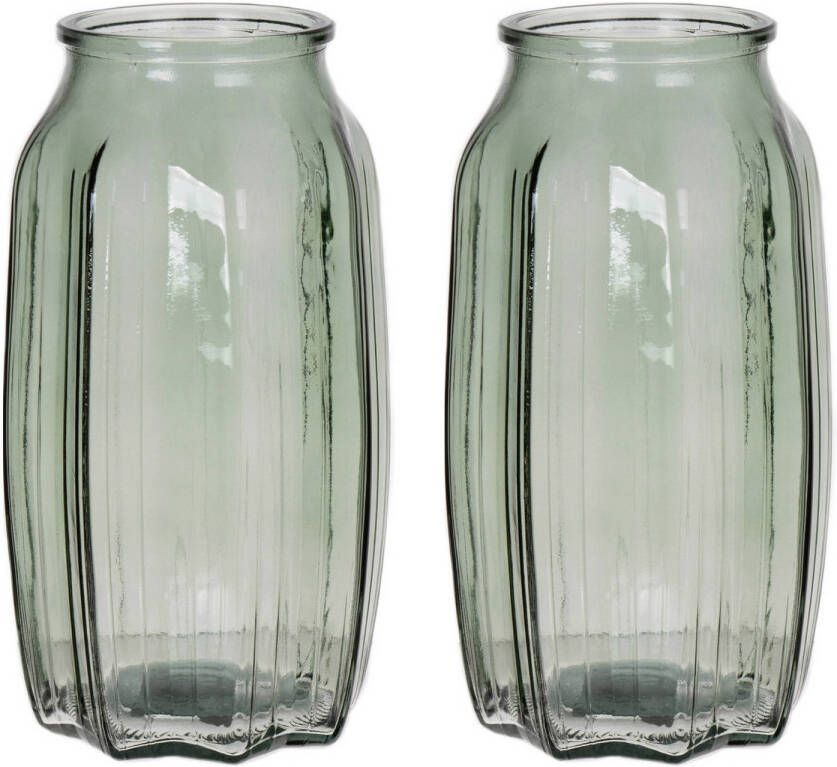 Bellatio Design Bloemenvaas 2x lichtgroen transparant glas D12 x H22 cm Vazen
