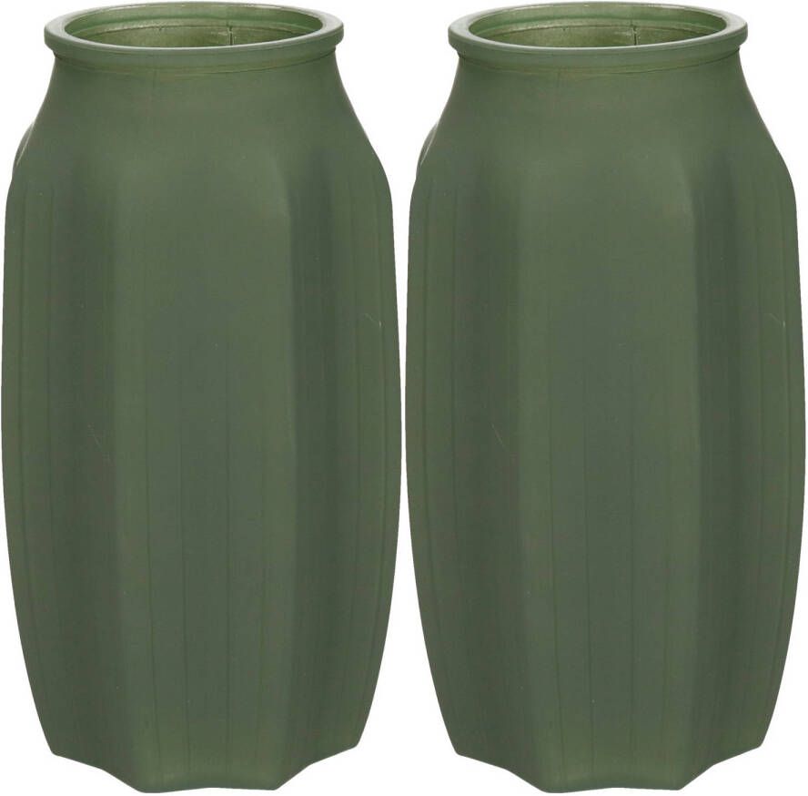 Bellatio Design Bloemenvaas 2x mat groen glas D12 x H22 cm Vazen