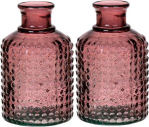 Bellatio Design Bloemenvaas 2x paars transparant gerecycled glas D12 x H20 cm Vazen