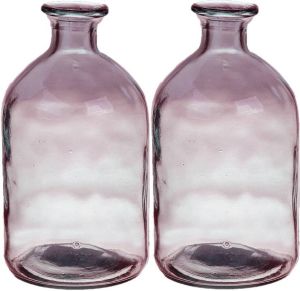Bellatio Design Bloemenvaas 2x paars transparant gerecycled glas D11 x H21 cm Vazen
