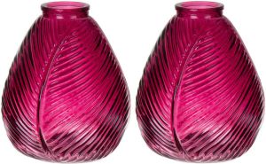 Bellatio Design Bloemenvaas 2x paars transparant glas D14 x H16 cm Vazen