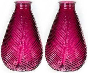 Bellatio Design Bloemenvaas 2x paars transparant glas D14 x H23 cm Vazen