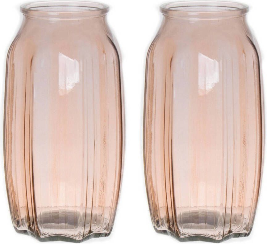 Bellatio Design Bloemenvaas 2x taupe bruin glas D12 x H22 cm Vazen