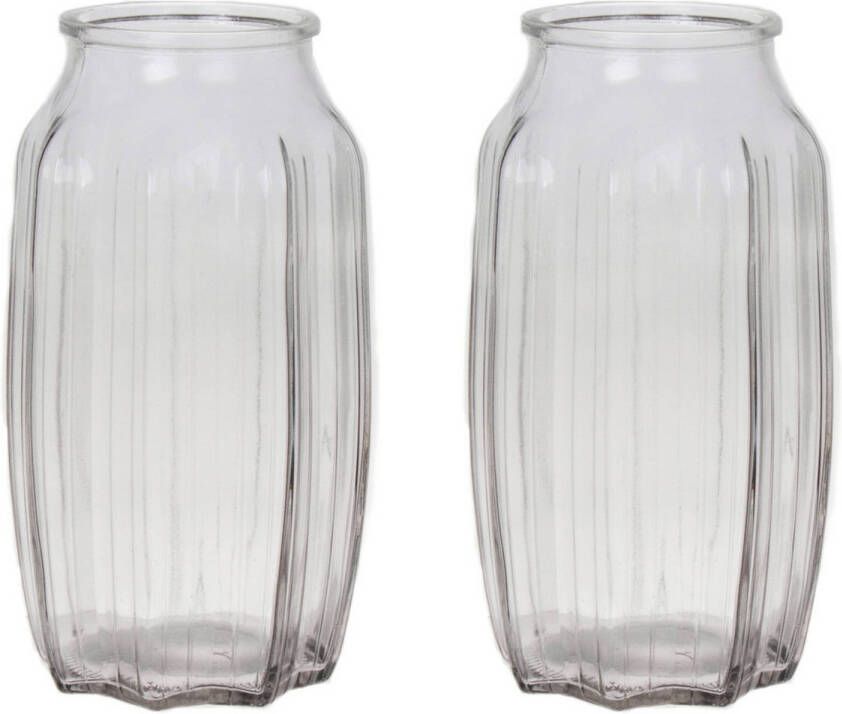 Bellatio Design Bloemenvaas 2x helder transparant glas D12 x H22 cm Vazen