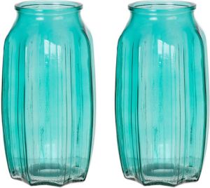 Bellatio Design Bloemenvaas 2x turquoise blauw transparant glas D12 x H22 cm Vazen
