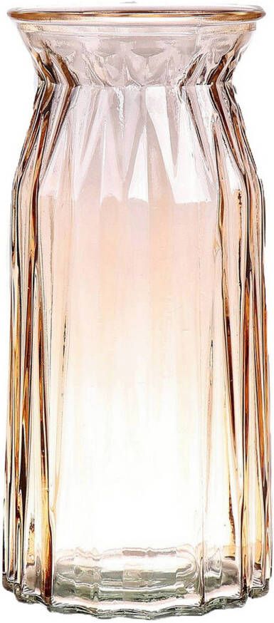 Bellatio Design Bloemenvaas amber bruin transparant glas D12 x H24 cm Vazen