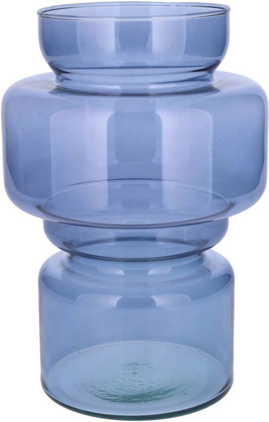 Bellatio Design Bloemenvaas blauw transparant gerecycled glas D17 x H25 cm Vazen
