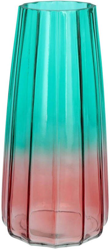 Bellatio Design Bloemenvaas blauw roze glas D10 x H21 cm Vazen