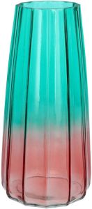 Bellatio Design Bloemenvaas blauw roze transparant glas D10 x H21 cm Vazen