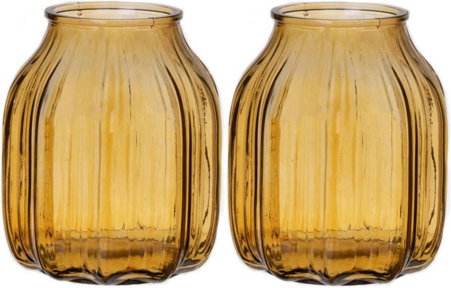 Bellatio Design Bloemenvaas klein set van 2x geel transparant glas D14 x H16 cm Vazen