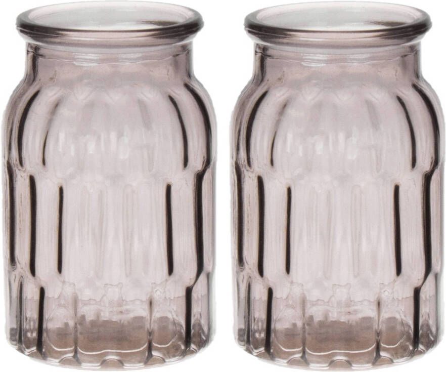 Bellatio Design Bloemenvaas klein 2x grijs transparant glas D10 x H16 cm Vazen