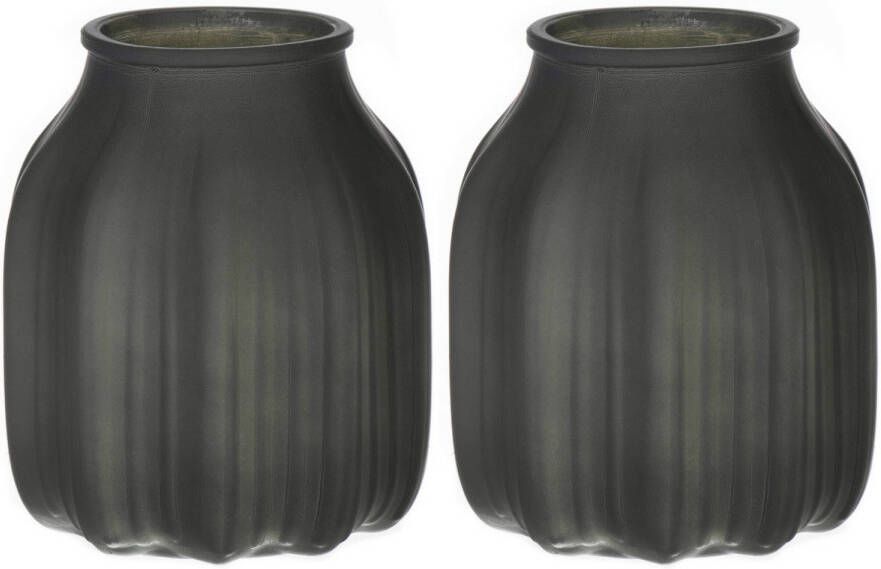 Bellatio Design Bloemenvaas klein set van 2x mat groen glas D14 x H16 cm Vazen