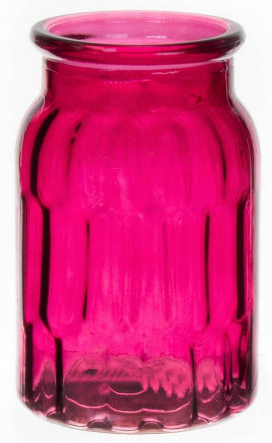 Bellatio Design Bloemenvaas klein fuchsia roze transparant glas D10 x H16 cm Vazen