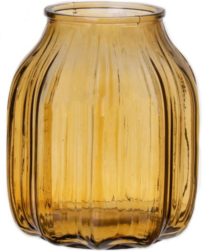 Bellatio Design Bloemenvaas klein geel transparant glas D14 x H16 cm Vazen