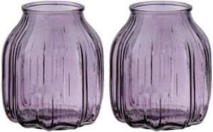 Bellatio Design Bloemenvaas klein set van 2x paars transparant glas D14 x H16 cm Vazen