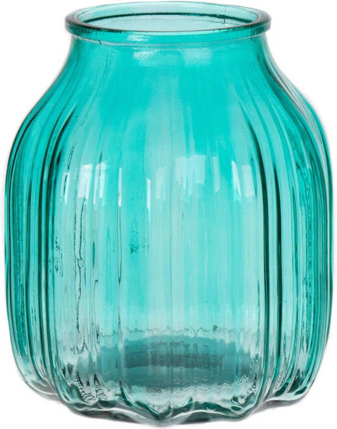 Bellatio Design Bloemenvaas klein turquoise blauw glas D14 x H16 cm Vazen