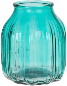 Bellatio Design Bloemenvaas klein turquoise blauw transparant glas D14 x H16 cm Vazen
