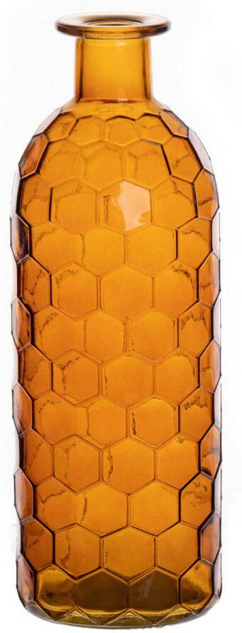 Bellatio Design Bloemenvaas oranje transparant glas honingraat D7 x H20 cm Vazen
