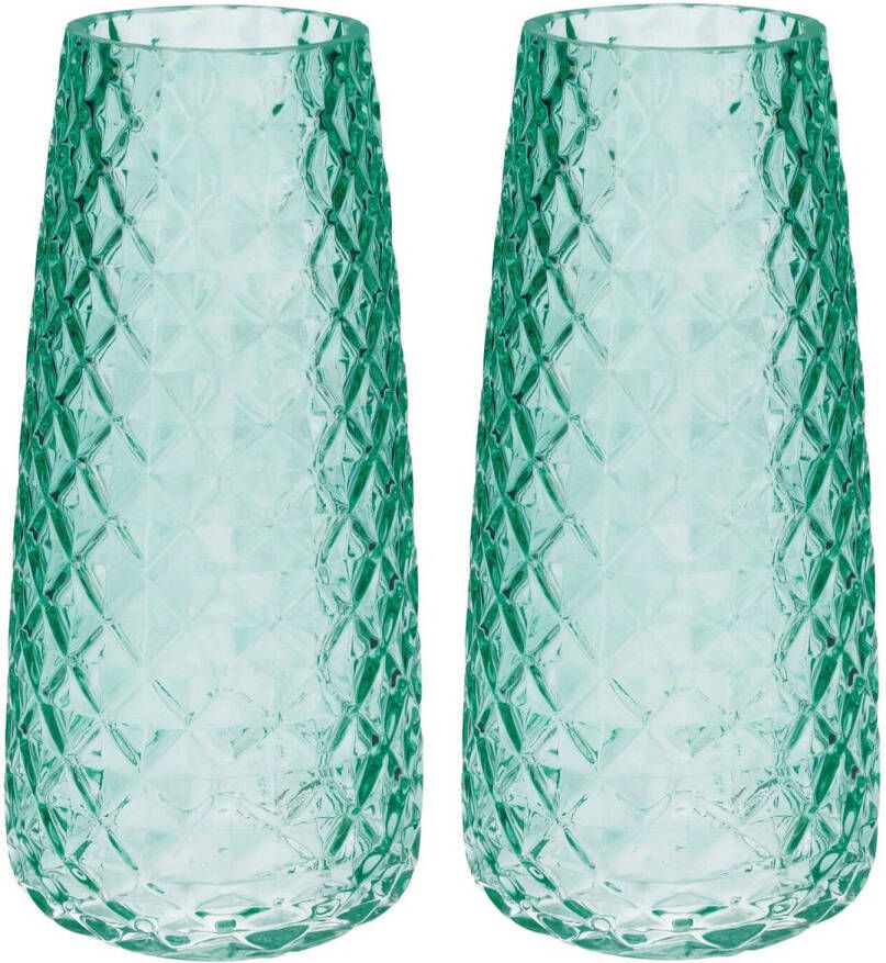 Bellatio Design Bloemenvaas set van 2x groen transparant glas D10 x H21 cm Vazen