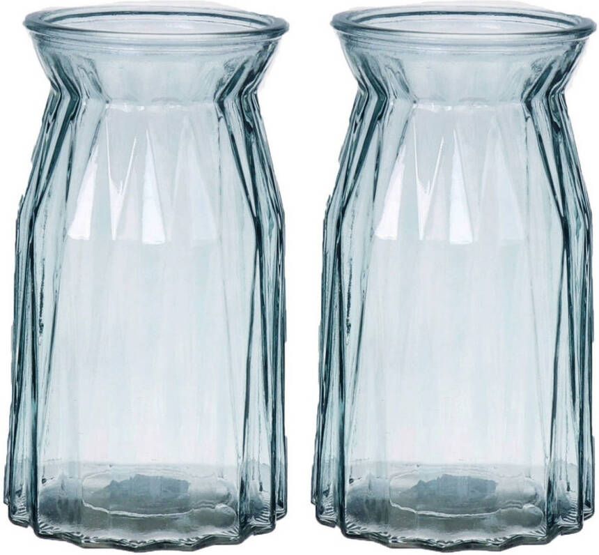 Bellatio Design Bloemenvaas set van 2x helder blauw transparant glas D12 x H20 cm Vazen